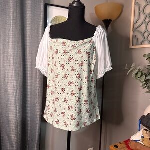 Floral Print Women's Blouse with White Sleeves